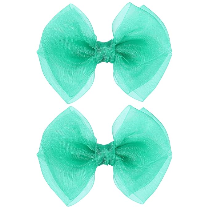 Green Hair Bow Clips 4 inch Mesh Ribbon Tulle Hairbow Barrettes Cute Handmade Christmas Party Dress outfit Decoration Accessories Easter Gift for School Kids Teens Toddler Girls Women
