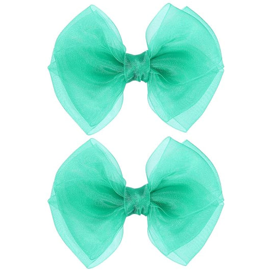 Green Hair Bow Clips 4 inch Mesh Ribbon Tulle Hairbow Barrettes Cute Handmade Christmas Party Dress outfit Decoration Accessories Easter Gift for School Kids Teens Toddler Girls Women