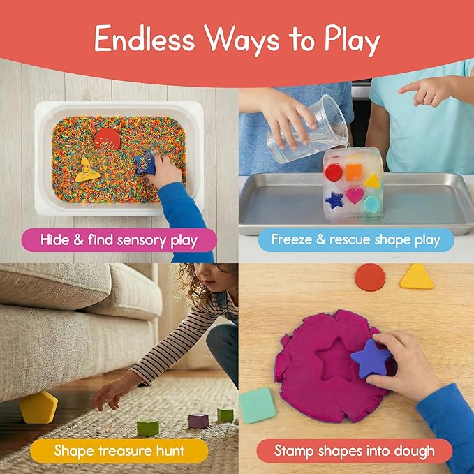 Shape Puzzle for Kids, Sensory Bin Insert for Sensory Tables, Silicone Geometric Shapes, Wooden Fine Motor Learning Toy by 7 Days of Play
