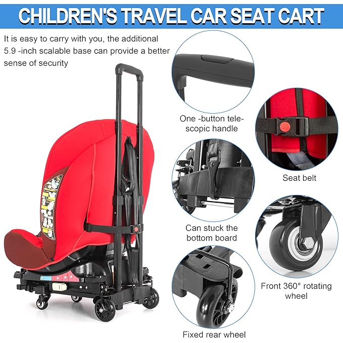 AKOZLIN Travel Airport Toddler Cart for Car Seat (Only fit for car Seats with ISOFIX Interface) Adjustable Belt Trolley Dolly
