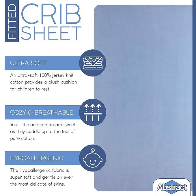 Pack n Play Fitted Sheet – Super Soft, 100% Natural Jersey Cotton – 27” x 39” – for Boys and Girls, Fits Pack n Play, Playard and Foldable Mattresses - Covered Elastic Hem – Solid Blue