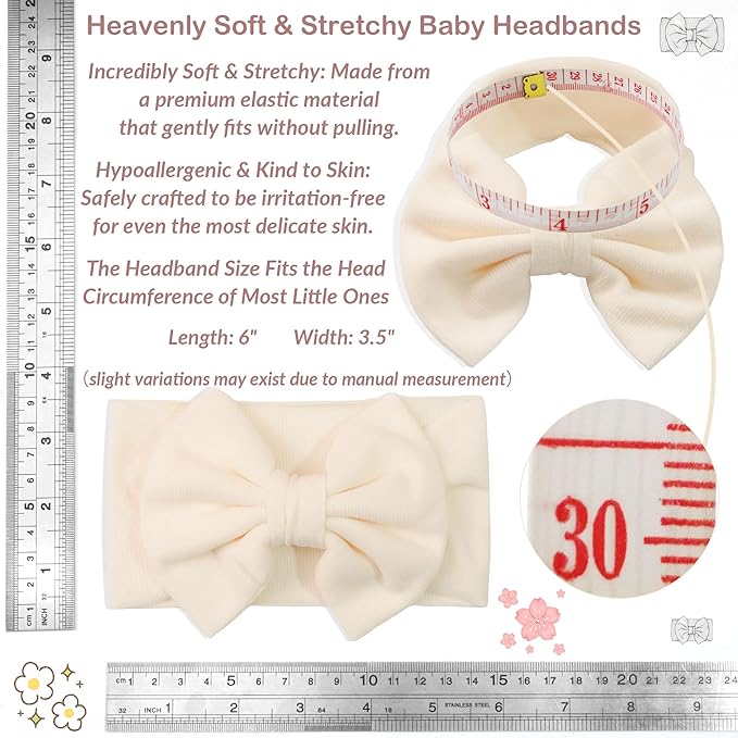 JOYOYO 3 Pcs Soft Wide-Knit Baby Headbands with Large Bow Hair Accessories for Newborn, Infant, Toddler, Kids（Beige Khaki Pink）