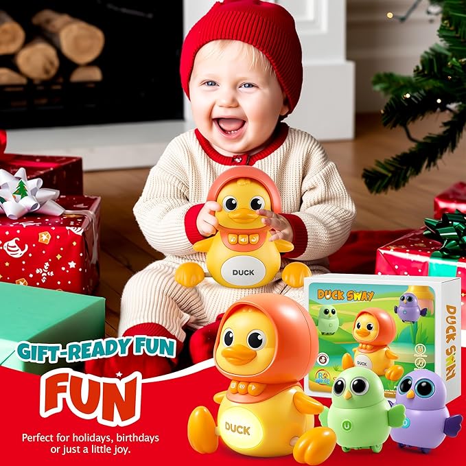 Crawling Duck Baby Toy with Music & Lights, Waddling Follow Duck Tummy Time Toy for Infants 6–12 Months, Developmental Learning Gift for 1 Year Old Toddlers Boys Girls
