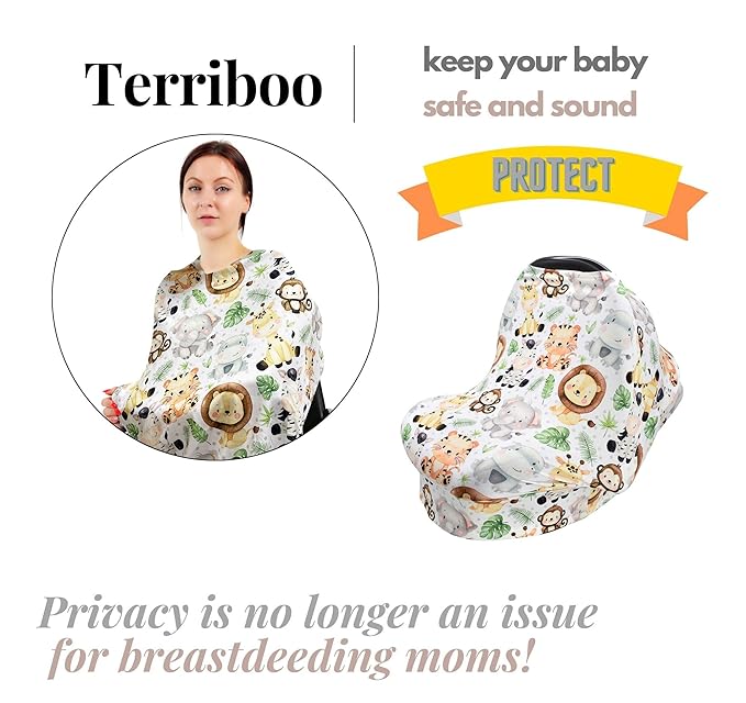 Nursing Cover for Newborn Breastfeeding - Multi Use Infant Stroller Canopy, Unisex Baby Car Seat & High Chair Cover - Zoo