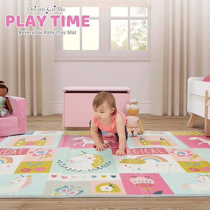Dream On Me Play Time Reversible Baby Play Mat Foldable Extra Large Thick Foam Crawling Playmats for Toddlers Waterproof Portable Playmat, Goofy Den