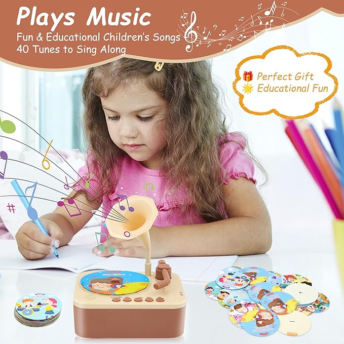 Kids Phonograph with 99 Cards, Toddler Record Player, Story & Music Player, Kids Music Player, Educational Phonograph for Boys and Girls Age 3+, Toddler Toys for Early Learning
