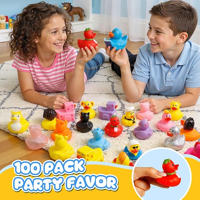 100 Pcs Rubber Ducks, Random Assortment Ducks Bulk for Jeeps Ducking, 2" Mini Rubber Duckies for Baby Toddler Bath Toys, Kids Pool Toys Birthday Gifts Party Favors
