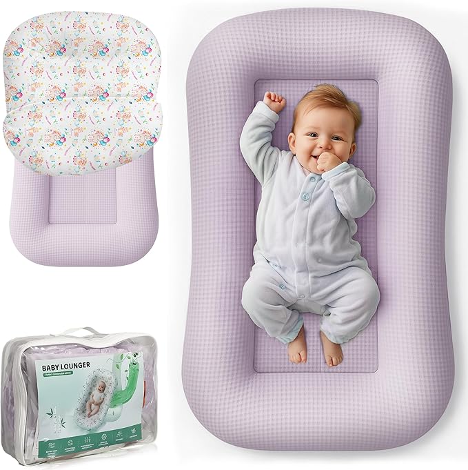 Baby Lounger for Newborn - Infant Lounger 0-24 Months with Lounger Cover, Adjustable Baby Nest Lounger, Breathable Fabric & 3D Support Newborn Lounger, Portable Newborn Essentials, Pink