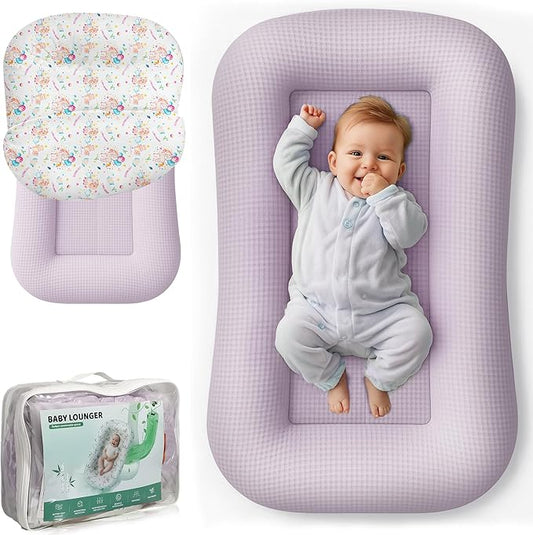 Baby Lounger for Newborn - Infant Lounger 0-24 Months with Lounger Cover, Adjustable Baby Nest Lounger, Breathable Fabric & 3D Support Newborn Lounger, Portable Newborn Essentials, Pink