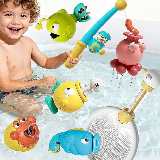 Magnetic Fishing Bath Toys for Toddlers 1-3, 8Pcs Bathtub Water Toys Set with Fishing Pole, Pool Toys for 3 4 5 6 Year Old Boy Girl, Baby Fishing Game Christmas Birthday Gifts for 2-4 Years Old boy