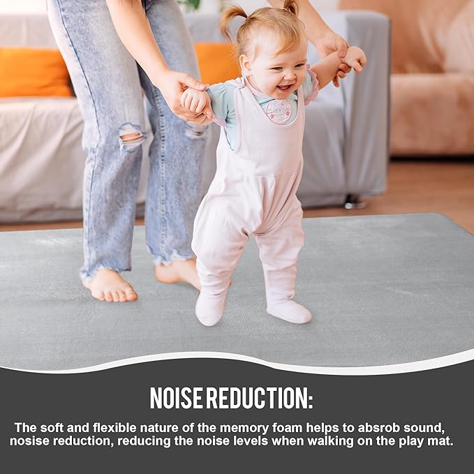 HOMBYS Thick Play Mat for Playpen 84x60, Supportive 0.8" Memory Foam Baby Play Carpet Mat with Non-Slip Backing for Kids Toddler Crawling and Play, Super Soft Velvet Playmat for Nusery, Grey