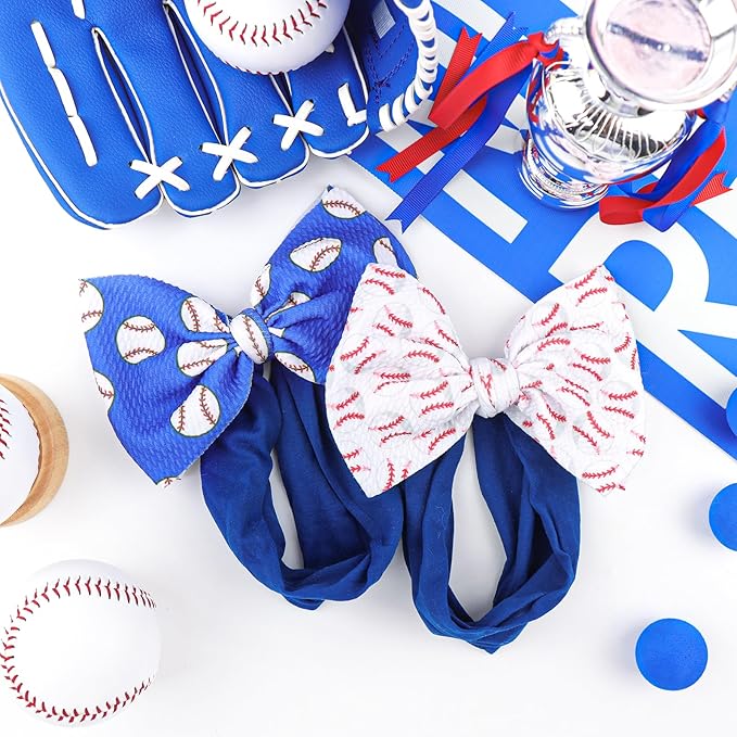YanJie 6" 2PCS Baby Girls Headbands Baseball Bow Blue Sports Headbands Softball Handmade Hairbands Game Day Hair Accessories Costume Gift