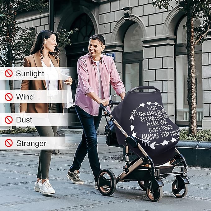 Metplus No Touch Sign Car Seat Cover for Babies, Mom Nursing Covers Breastfeeding Scarf, Multi Use Infant Carseat Canopy for Newborn Carrier/Stroller/Shopping Cart for Boy Girl，Black