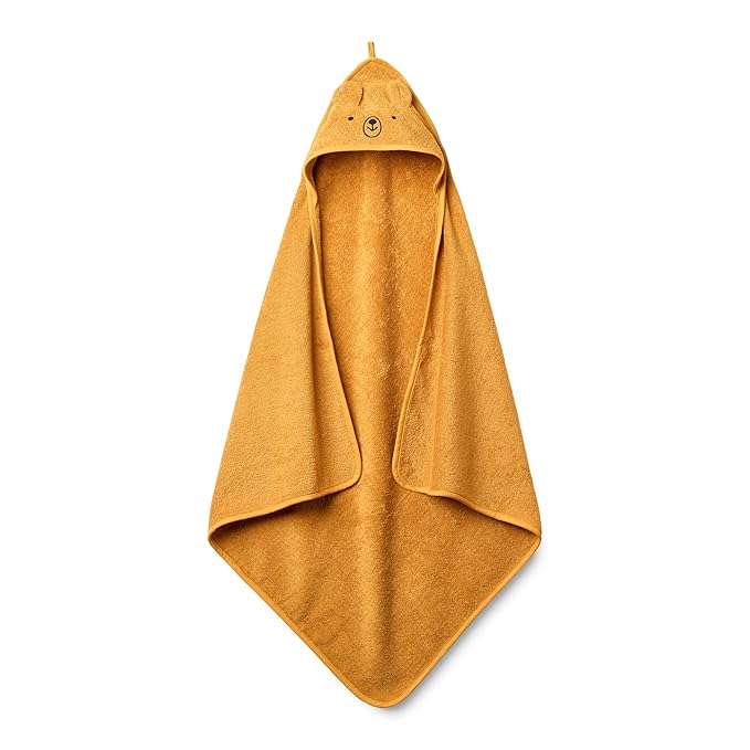 Hooded Baby Towels - 100% Organic Cotton Baby Bath Towels for Baby Boy, Baby Girl, 32" x 32" Super-Soft and Absorbent Baby Towels for Newborn (Bear - Autumn Yellow)