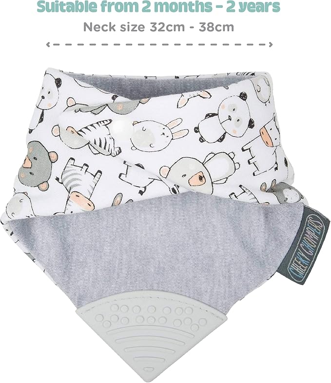 Cheeky Chompers Neckerchew Teething Bib, 2-in-1 Bandana Style Bib w/Food Grade Silicone Teether