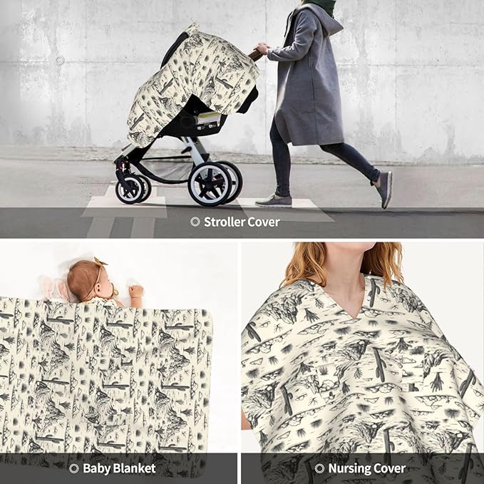 Western Cactus Landscape Print Baby Car Seat Covers, Breathable Nursing Cover Breastfeeding Cover, Stroller Covers, Baby Boys Girls Newborn Essentials, Multi-use Infant Carseat Canopy
