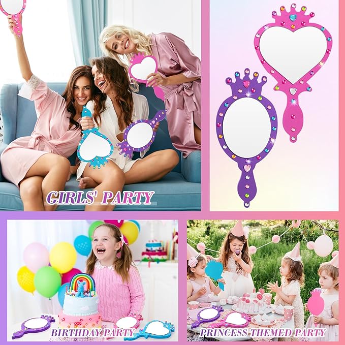 Geetery 20 Pcs Unbreakable Kids Mirror DIY Decorate Your Own Princess Mirror Mermaid Princess Foam Small Crafts for Princess Party Decorations(Multicolor)