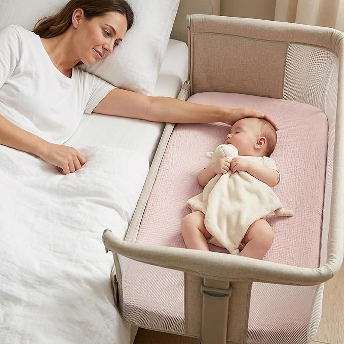 Muslin Bassinet Sheet Compatible with Mika Micky & Baby Delight Bedside Sleeper - 100% Cotton Rectangular Mattress Pad Cover (35"x20"), Breathable & Soft, Boho (1 Pack Pink)