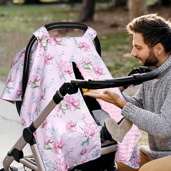 DILIMI Baby Car Seat Cover, Minky Warm Car Seat Covers for Babies, Peekaboo Opening Infant Car Seat Cover, Nursing Cover Carseat Canopy, Purple Floral