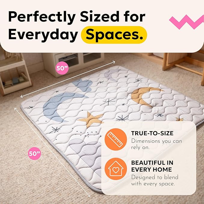 MioTetto Baby Mat for Floor, 50" x 50" Playpen Mat, Thick Soft Foam Padding Baby Play Mat, Portable Quilted playmat - Washable Baby Floor Play mat, Non-Slip Play Mat for Babies & Toddlers