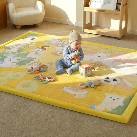 1.5" Thick Educational Baby Floor Play Mat 59x79, Flannel Padded Memory Foam Kids Mat, Non-Slip Plush Playmat for Nursery Playroom Classroom (Dog)