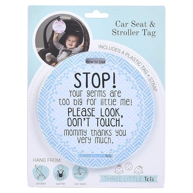 Three Little Tots Baby No Touch Sign - No Touching Baby Car Seat and Stroller Sign - Blue, Flower Style - Plastic, Small Signage (12 x 18) inch - Personal Use