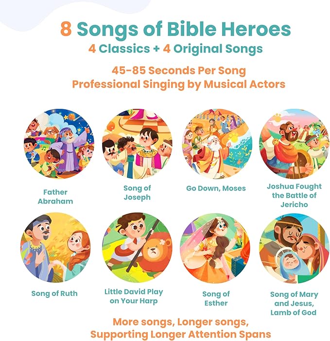 GO GO Bible Heroes Stories Songs Sound Book with 8 Songs, Singing Toy, Sound Play for Ages 1-5, Musical Learning, and Interactive Bible Gift for Kids, Bible for Toddlers 1-3