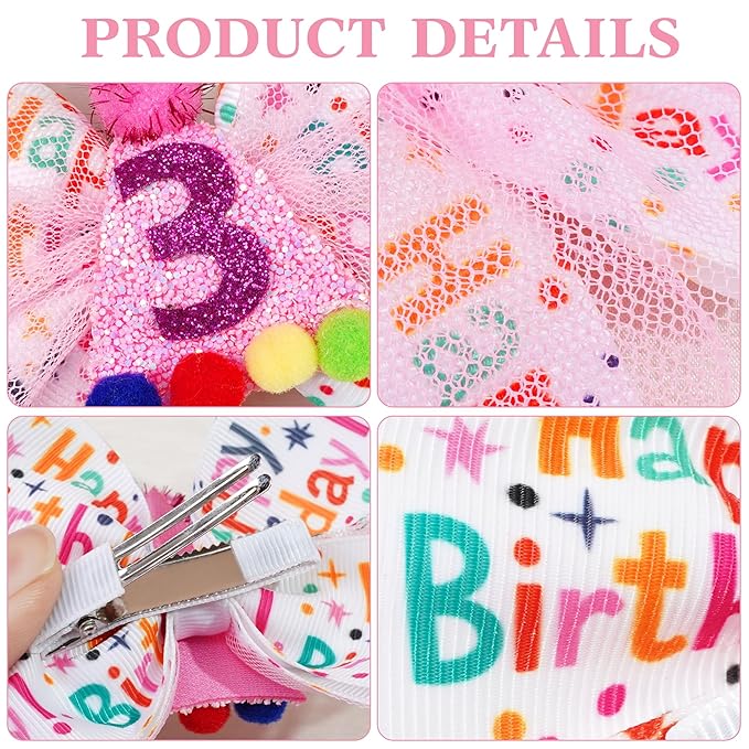 Sprinkle Confetti Hair Bow Clip - First Birthday Pink Party Decoration for Baby Girls, Ice Cream Theme 1st Birthday (3th Girls Hair Bow)