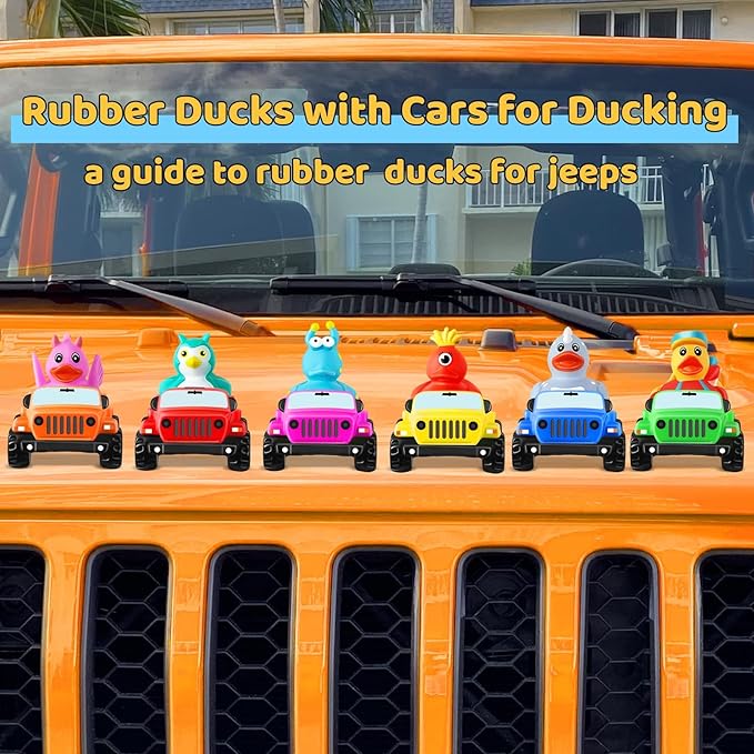 3.5 Inch Orange Car Toy Match Most 2 in Rubber Ducks, Ducks for Jeeps, Vehicle Toys for Car Dashboard Decorations Accessory Rubber Duck Collection, Easter Basket Stuffers for Kids Party Favors