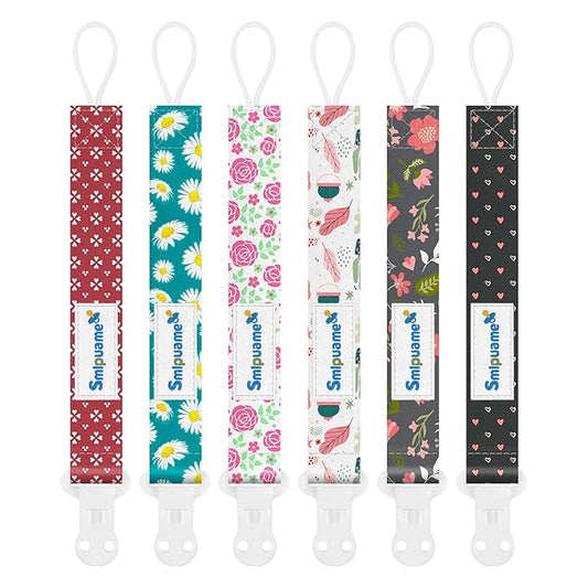 Smlpuame Pacifier Clip Girl,6 Pack Stylish Binky Clips Strap for Baby Girls,Paci Holder with Clip Lightweight Universal Fits Most Pacifiers Teether Toy Teething Ring Soothie,Baby Gifts(Flower)