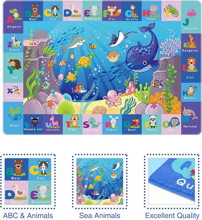 Baby Play Mat for Floor - ABC Kids Rugs for Playroom - Sea Animal Play Rug - Ocean Playmat Crawling Tummy Time Mat, Non-Toxic Non-Slip Rugs (78.7X59 INCH)