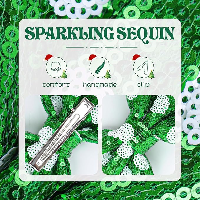 Hair Clip - St. Patrick's Day Sequins Bow, Green Dot, Alligator, for Girls Costume Hair Accessories, 1 Count