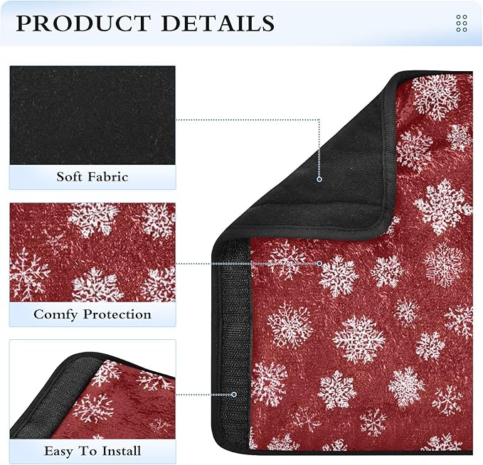 2 Pack Seatbelt Covers Seat Belt Cover Pad for Adults Boys Girls Car Seat Strap Covers Pads Cushion Universal Shoulder Strap Pad Protector for Backpack Camera Bag 10x7.7Inch Red Winter Snowflakes