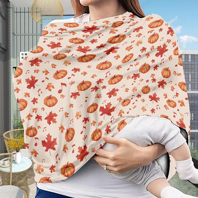 AFPANQZ Maple Pumpkins Print Breastfeeding Nursing Cover Carseat Canopy for Babies Infant Newborn Stroller Cover Breastfeeding Scarf Baby Shower s for Boys and Girls