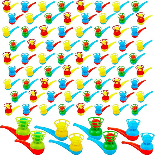 80 Pcs Ball Blowing Toy Floating Blow Pipe Balls Random Color Balance Floating Ball for Kids Blowing Party Birthday Favors Gift