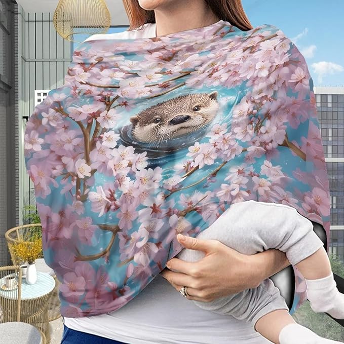 GIFTPUZZ Otter Stretchy Car Seat Cover for Babies, Elastic Nursing Cover Breastfeeding Cover, Soft Breathable Infant Carseat Canopy, Shopping Cart/High Chair/Stroller Covers