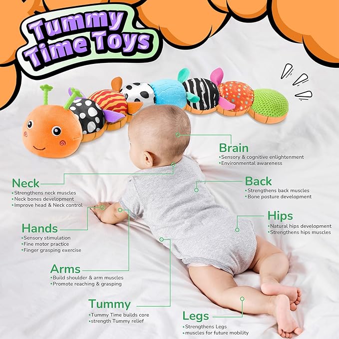 LIGHTDESIRE Baby Toys Musical Caterpillar,Stuffed Animals Infant Toys 3 6 12 Months Sensory Toys with Ruler Design,Crinkle&Rattles,Baby Teething Toy Tummy Time Boy Gifts Easter Basket Stuffer,Orange