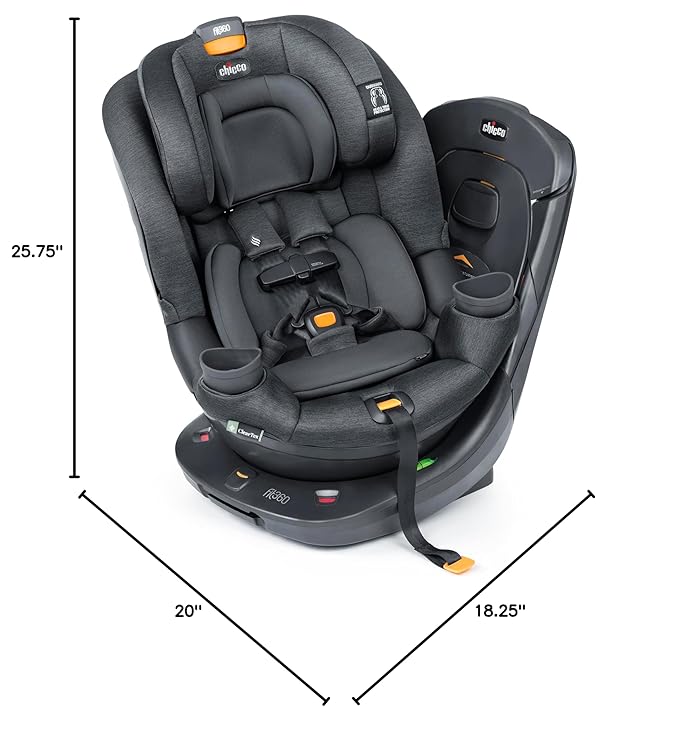 Chicco Fit360 ClearTex Rotating Convertible Car Seat with 360 Degree Rotation for Rear-Facing and Forward-Facing Usage, LeverLock Self-Tensioning Lock System | Slate/Grey