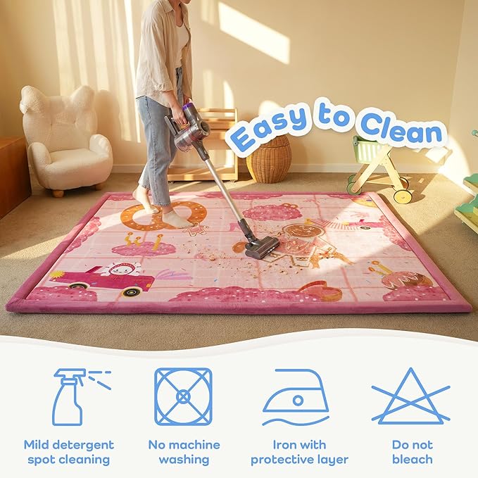 1.5" Thick Educational Extra Large Baby Floor Play Mat 79x158, Flannel Padded Memory Foam Kids Mat, Non-Slip Plush Playmat for Nursery Playroom Classroom (Gingerbread man)