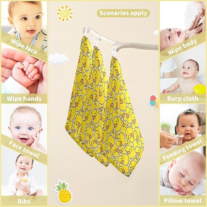 Newborn Face Towel Duck Soft Cotton Baby Washcloths 11.8 x 11.8 Inch Infants Girls Boys Muslin Burp Cloths 5 Pack
