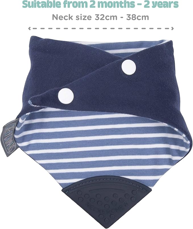 Cheeky Chompers Neckerchew Teething Bib, 2-in-1 Bandana Style Bib w/Food Grade Silicone Teether