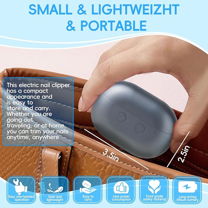 Electric Nail Clipper, 3 in 1 Electric Nail Trimmer and Polisher with LED Light & Clip Storage, USB Rechargeable, 2 Speed Electric Nail File for Baby, Kids, Caregivers, Seniors