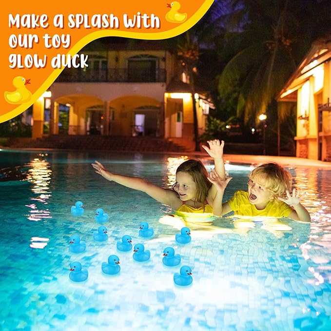 Tradder 50 Pcs 2 Inch Glow in The Dark Rubber Ducks Bulk Summer Rubber Float Ducks Light for Pool Bath Bathtub Autumn (Blue)