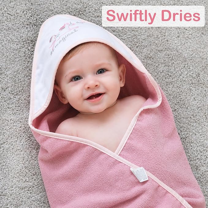 Viviland Baby Towels and Baby Wash Cloths Set Hooded Baby Towels Baby Wipes Absorbent Bath Face Towels Burp Cloths or Face Towels for Girl Boy 6-Pack Size 28 x 28 Inch(Unicorn Rainbow)