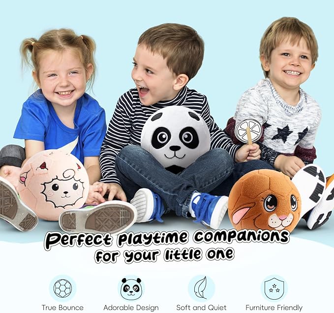 VangeBow Silent Indoor Soccer Balls for Toddlers 1-3, Inflatable Soft Plush Baby Toddler Soccer Ball Toys Gifts for 1 2 3 4 5 Year Old Boy Girl First Birthday Gift (Panda, Pump Include)