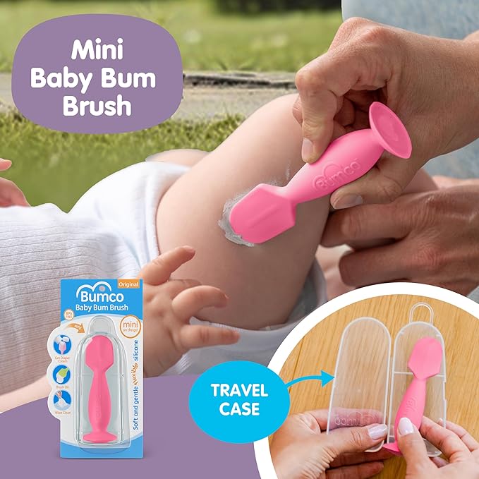 Bumco Baby Essentials Set - Personalized Diaper-Changing Baby Shower Gifts for Girls, Baby Gift Set with 2 Baby Bum Brushes (Original & Mini) + Diaper Clutch Bag + Wipes Wristlet, Newborn Gift Set