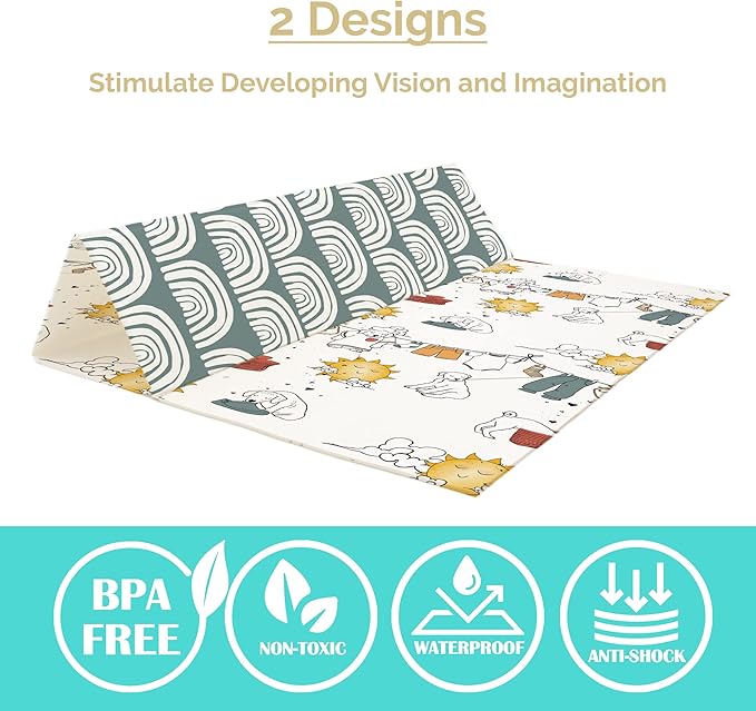 JumpOff Jo Foldable Foam Play Mat – Large Waterproof Baby & Toddler Activity Floor Mat, Double-Sided 70 x 59 Inch Play Surface