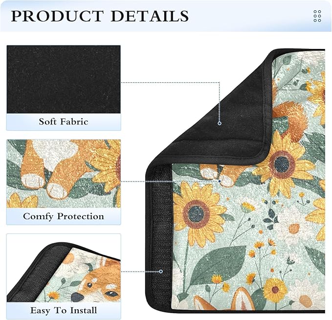 2Pcs Cute Dogs and Sunflowers Car Seat Belt Covers Cute Safety Belt Cushion Shoulder Pads Cushion for Adults Women Kids