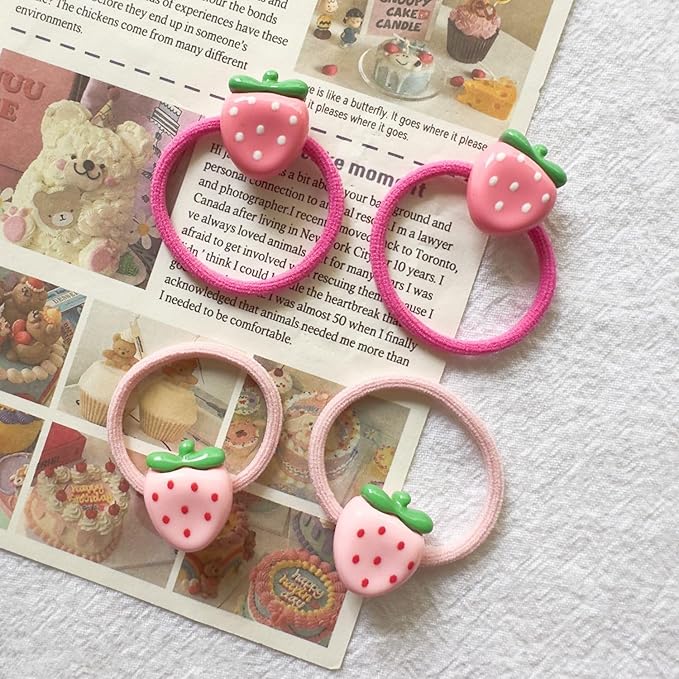 Strawberry Snap Clips Baby Girls Fruit Hair Bow Clips Strawberry Hair Ring Tie BBW24 (Set-E)