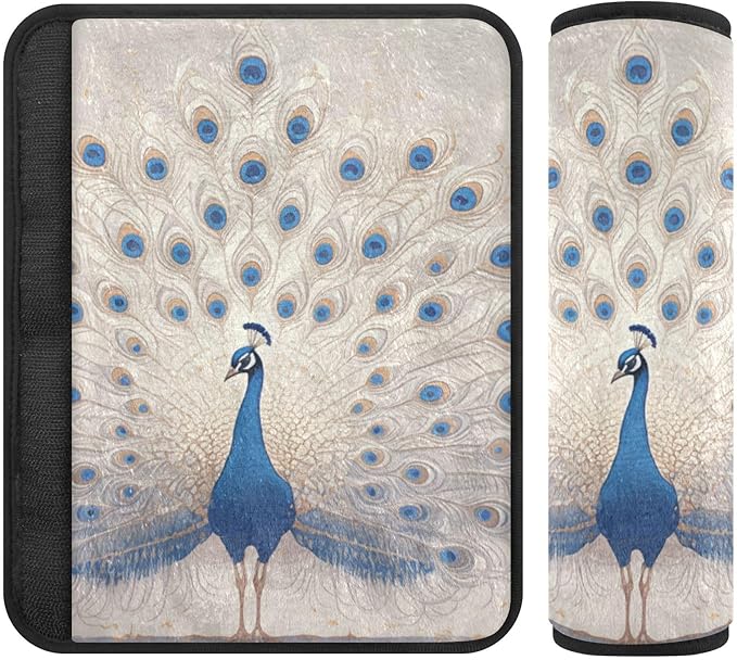 Peacock Gold Blue car seat Neck Strap Covers, More Comfort Driving, Adult seat Belt Cover for Auto Most Cars Van accesorios para carro 2 pcs
